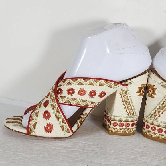 ASH Women's Adel 38 US7-7,5 Multicolor Embroidered Chunky Heels Mule Sandals - Picture 5 of 13